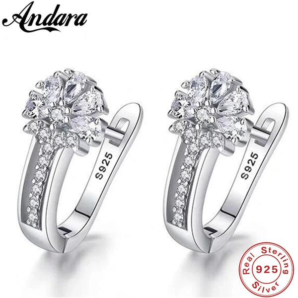 Fine Jewelry 925 Sterling Silver Earrings Inlaid With Zircon Crystal Flower Earrings Charm Jewelry For Women Gift Engagement Wed