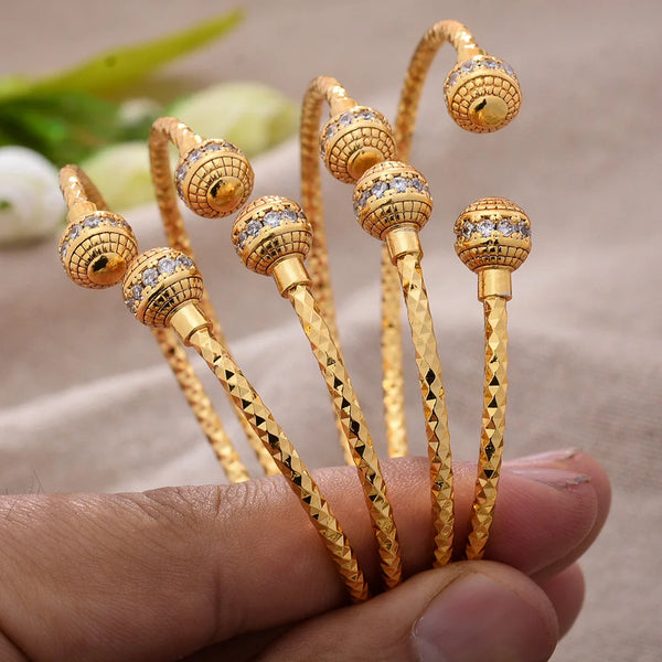 4pcs/set  24K Gold Color Dubai Cuff Bangles For Women Girls Bead micro inlay Jewelry Wedding Bracelets Jewelry Party Gifts