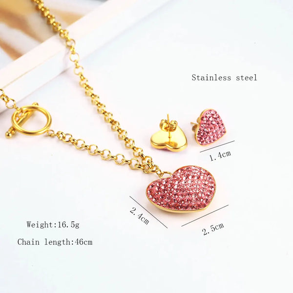 Stainless Steel Jewelry Woman Fashion Jewelry Sets Heart Necklace Earrings Set Jewellery Accessories