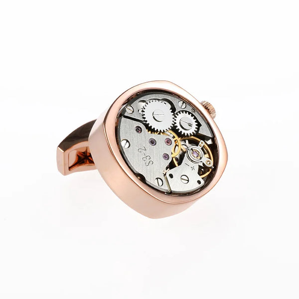 2025 Fashion Hot Sale Non-Functional Watch Movement Cufflinks Round four corner french style cuff links for men wedding gift