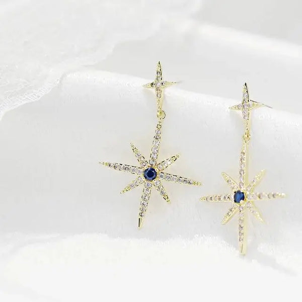 2025 Christmas Gift Jewelry For Women White Blue Cubic Zirconia CZ North Star Starburst Charm Dangle Earring