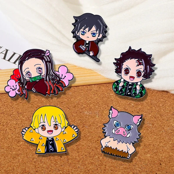 5 Pcs/set Demon Slayer Chibi Enamel Pin Custom Brooch Tanjirou Nezuko Zenitsu Inosuke Giyuu Lapel Badge Cartoon Jewelry Gifts