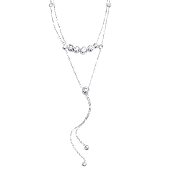 Stainless Steel Necklace Double-layer Pendant Tassel Cubic Zirconia Design Fashionable Exquisite Gift New Wholesale