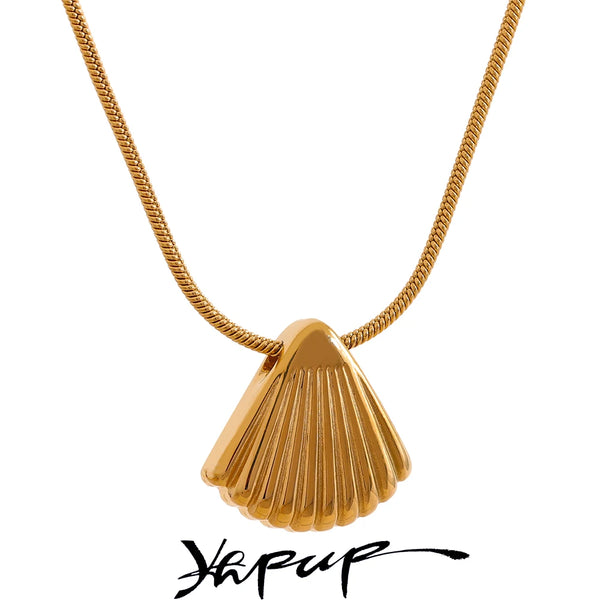 Yhpup Statement Metal Shell Pendant Stainless Steel Necklace Waterproof Summer Stylish Gold Color PVD Plated Wholesale Jewelry