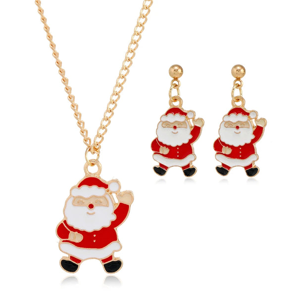 2024 New Trendy Christmas Jewelry Set Cute Alloy Enamel Christmas Gift Santa Claus Elk Necklace Earrings Women Party Accessories