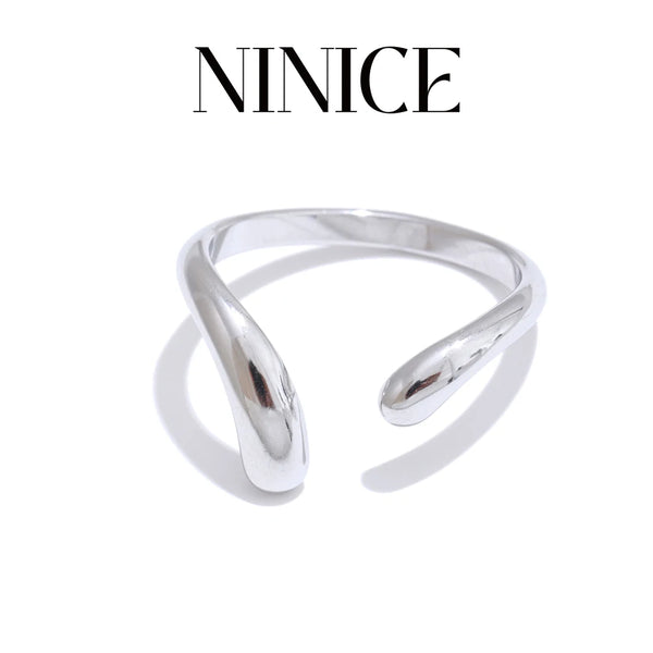 NiNice 316L Minimalistic Stainless Steel Open Adjustable Chic Ring Smooth Metal Daily Versatile Jewelry Recommend