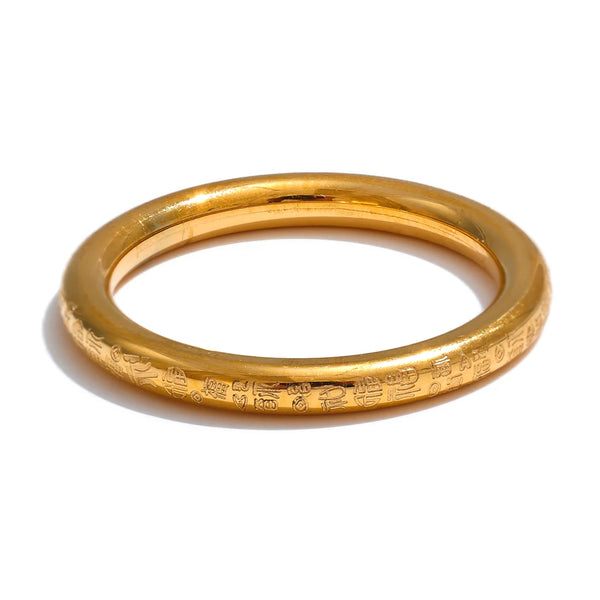 Yhpup Stainless Steel Chinese Word "FU" Good Fortune Lucky Blessing Wish Fashion 18K PVD Plated Ring Gift Exquisite Jewelry