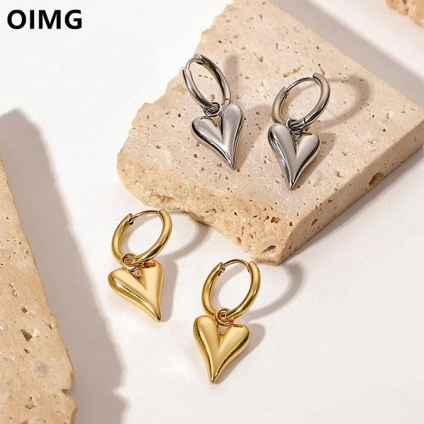 OIMG 316L Stainless Steel Gold Plated Europe America Simple Personality Heart Shaped Hoop Earrings For Women Temperament Gifts