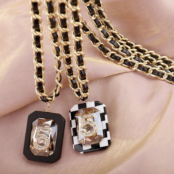 Long Necklace for Women number 5 Character Chain Sweater Chain Leather woven chain Luxury jewelry
