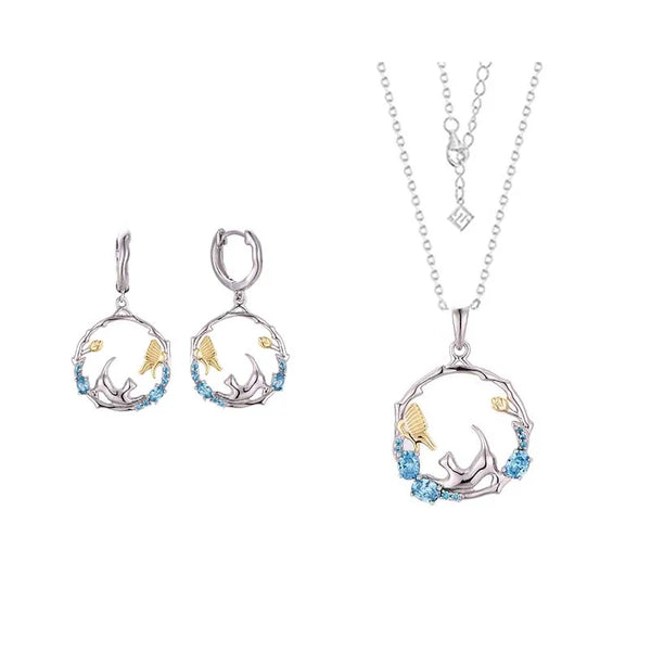 Fine Jewelry Women Cat Luxury 925 Silver Necklace Earrings Zirconia Jewelry Set