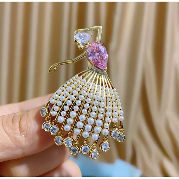 Stylish Ballet Girl High Quality Micro-inlaid Plastic Pearls Shiny Zircon Brooch Fashion Clothes Accessories Gifts For Women