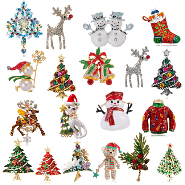 New Christmas Brooch Shiny Crystal Christmas New Year Accessory Pin Snowman, Elk, Christmas Tree Series Decoration Jewelry Gift
