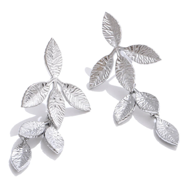 Stainless Steel Earrings with Leaf Pendant Design Fashionable Trendy Personalized Gift New