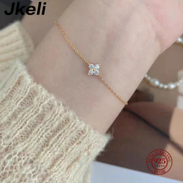 Jkeli S925 sterling silver Fashion Simple Clover Zircon Bracelet&Bracelet for Women Elegant Sweet Wedding Gift Fine Jewelry Gift