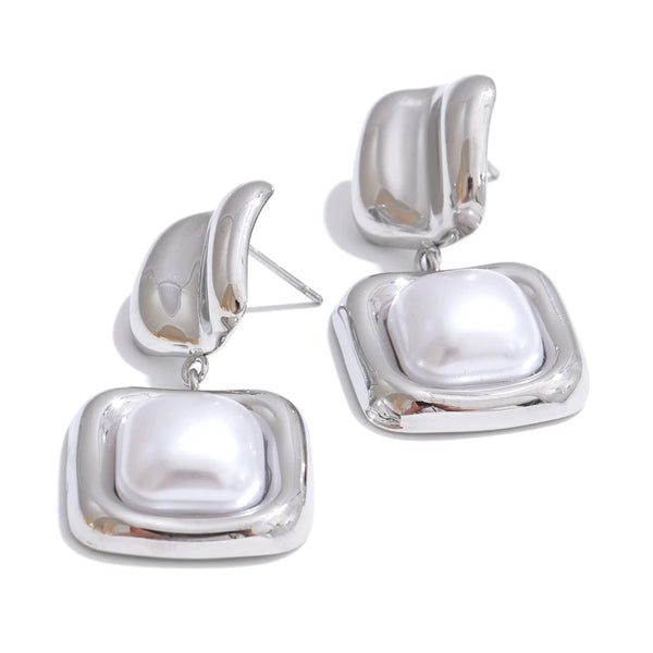 Earrings Mitation Pearl Square Pendant Elegant Selected Jewelry Waterproof Classic Retro Style Gift New Wholesale