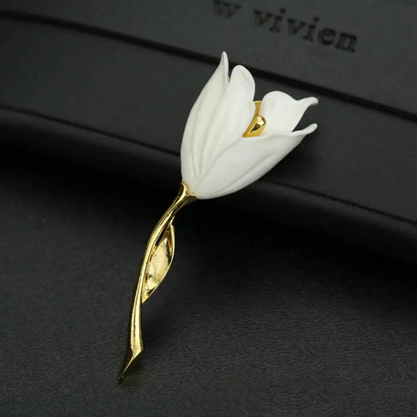 Fashion Elegant Tulip Flower Brooch Luxurious Pink White Enamel Tulip Flower Pins Clothing Accessories Women Jewelry Gift