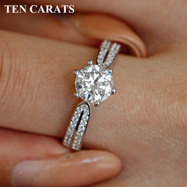 TEN CARATS 100% s925 sterling silver 18K white gold ring round VVS 0.5 - 2ct Moissanite diamond wedding women's jewelry