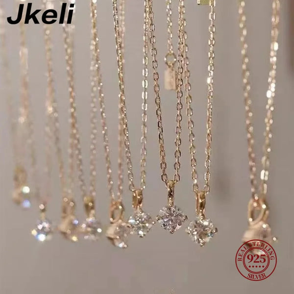Jkeli -S925 Pure silver 14k gold pendant Multi-functional single diamond necklace with six claws Zircon necklace for women  gift