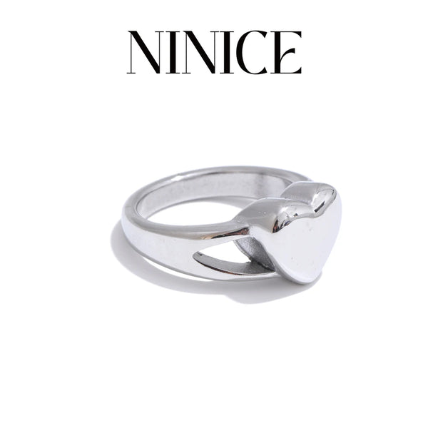 NiNice 2025 Stainless Steel Metal Heart Ring for Women 18K PVD Plated Fashion Charm Romantic Jewelry Accessories