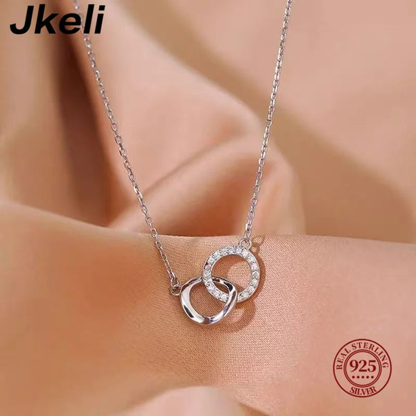 Jkeli  New Korean Style 925 Sterling Silver Necklace Circle Diamond Cute Fashion Necklace Ladies Valentine's Day Birthday Gift