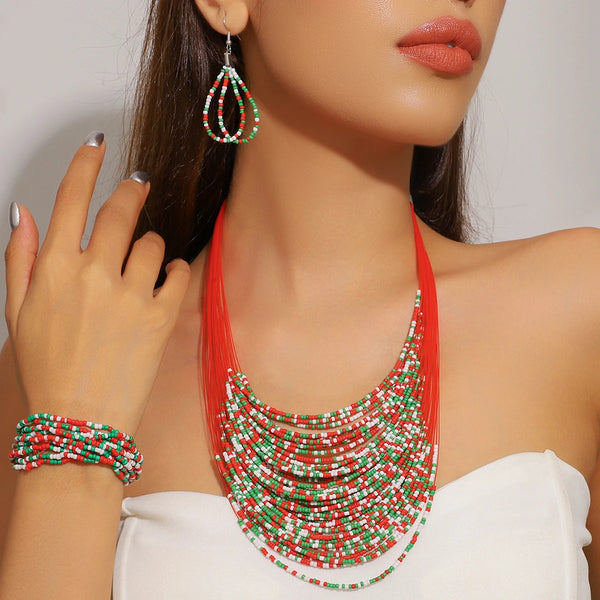 Ladies Fashion Christmas Elements Jewelry Set Suitable for Holiday Party Bracelet Necklace Earring Set for Girls