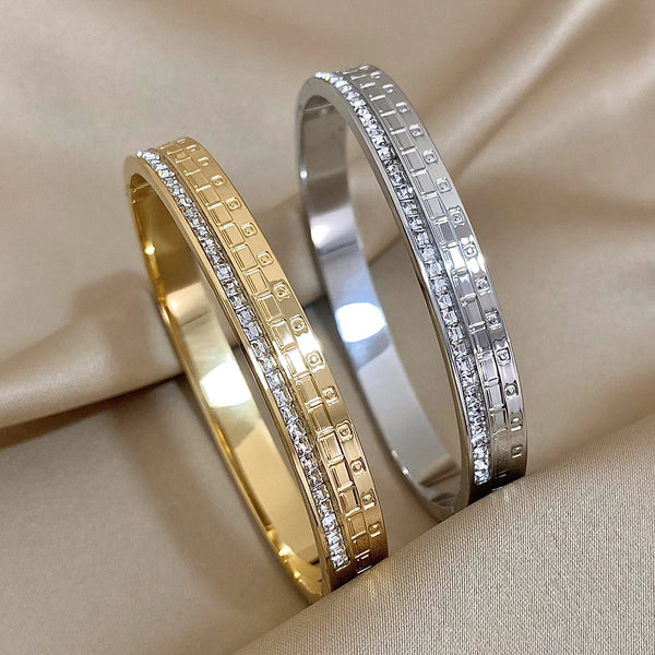 Simple White Zircon Stainless Steel Bangles Bracelets for Women Cuff Wristband Waterproof Wedding Jewelry Gifts Accessories