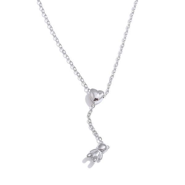 Stainless Steel Necklace Bear Pendant Heart-shaped Adjustable Fashionable Personalized Jewelry Gift New Wholesale