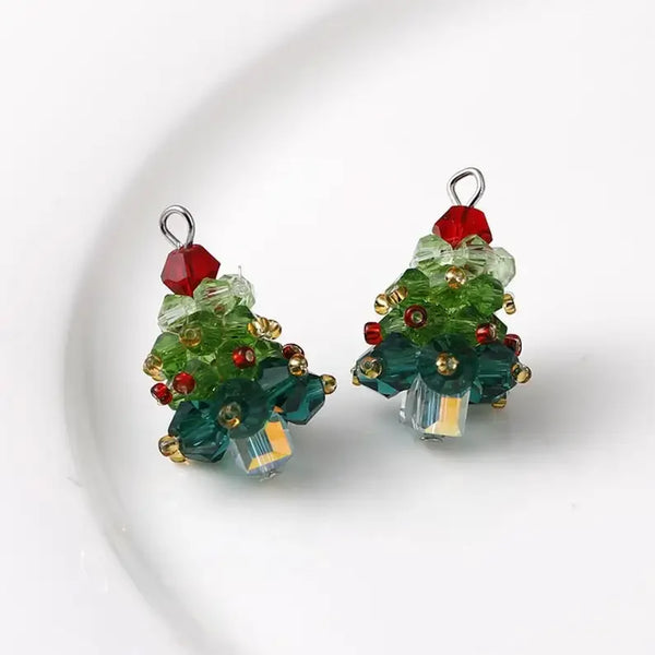 6PCS/SET Winter Christmas Tree Charms Beaded Crystal Glass Handmade Woven for Earrings and Necklace Diy Making Jewelry Gifts
