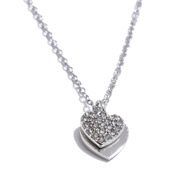 Necklaces for Women 316L Stainless Steel Original Double Layered Heart-Shaped Cubic Zirconia Pendant Romantic Engagement
