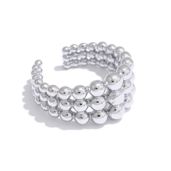 NiNice 316L Stainless Steel Layered Beads Open Ring Fashion Statement Finger Jewelry 18K PVD Plated Accessories Gift
