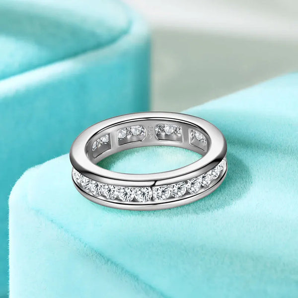 OXTAO D VVS1 Full Moissanite Eternity Rings Female Jewelry S925 Sliver Classic Trendy Engagement Wedding Band with Certified