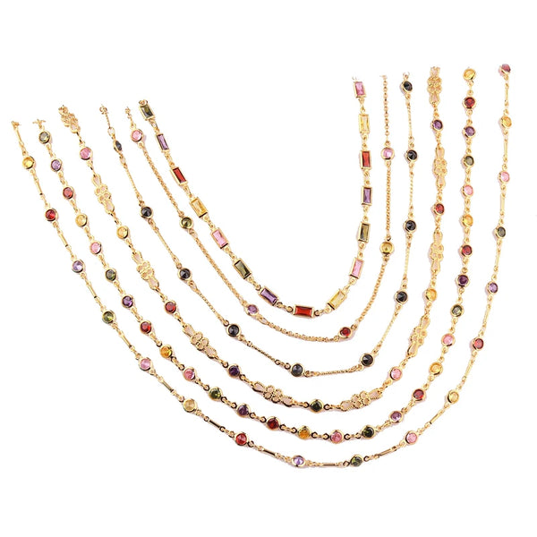 Luxury Christmas Jewelry Gift For Ladies New Rainbow CZ Tennis Chain Choker Necklace Colorful Crystal Necklace