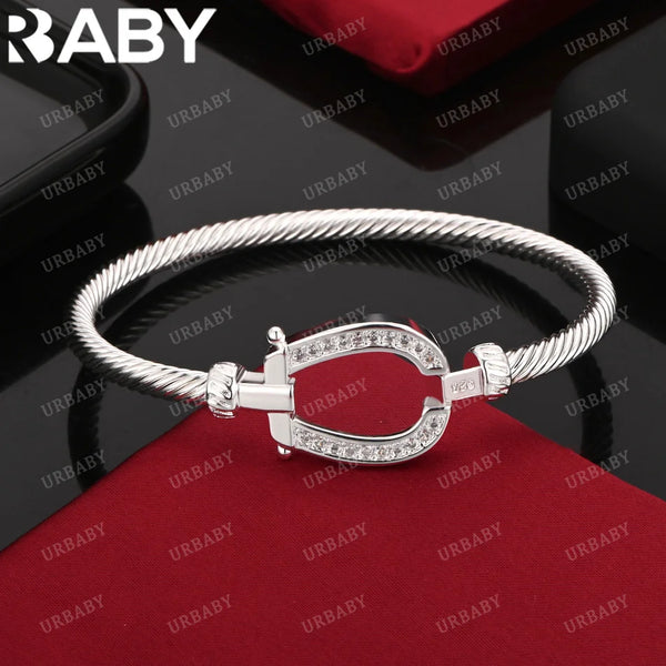 URBABY 925 Sterling Silver Bangle Rotating Thread Bracelet For Women Jewelry Fashion Party and Daily Wear