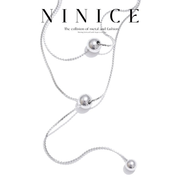 NiNice Stainless Steel Necklace Round Bead Pendant Hanging Double Layered Design Exquisite Gift New