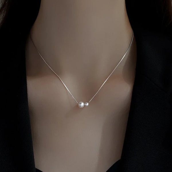 925 Stering Silver Two Pearl Necklace Pendant for Women Exquisite Luxury Jewelry Collarbone Chain  Gift Accessories
