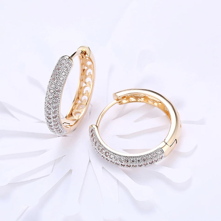 ALIZERO 925 Sterling Silver 18K Gold Shiny Zircon Hoop Earrings For Women Fashion Party Wedding Luxury Accessories Charm Jewelry - Jewelry Marine