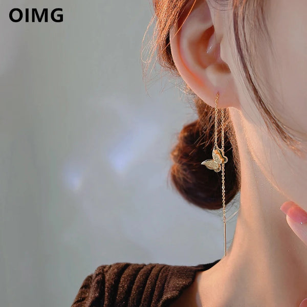 OIMG 316L Stainless Steel Gold Color Charming Butterfly Dangle Earrings Elegant For Women Vintage High Quality Jewelry