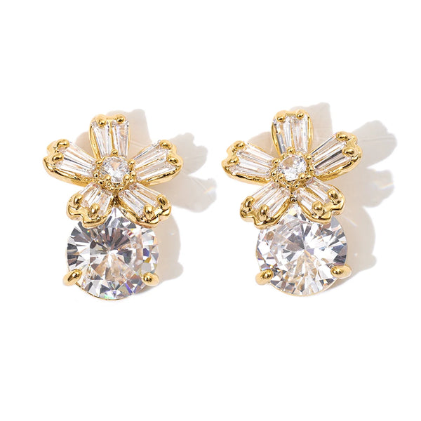 Mchic High-Grade Bling Cubic Zirconia Flower Stud Earrings Korean Style Delicate Popular Girls Jewelry Gift Wholesale