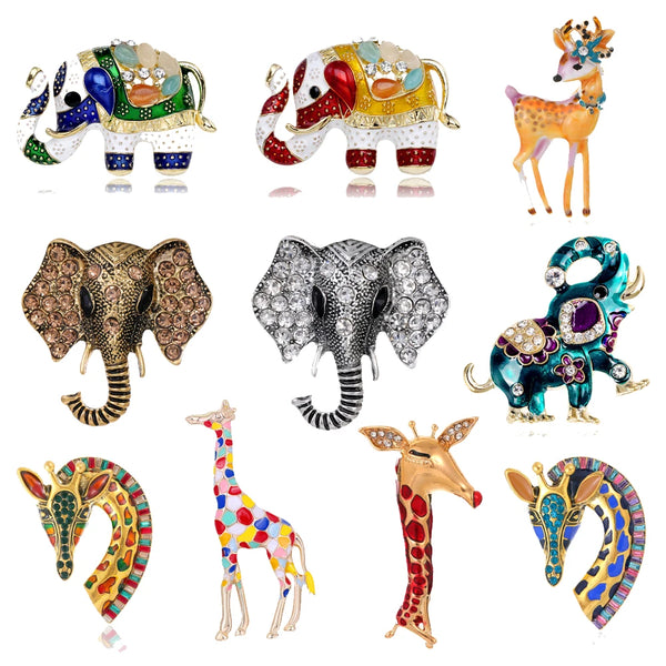 Creative Elephant Giraffe Brooch Shiny Rhinestone Cute Animal Fawn Enamel Pin Jewelry Gifts for Men and Women for Daily Wear