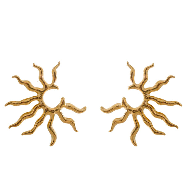 Yhpup Statement Stainless Steel Metal Creative Sun Personality Stud Earrings Water Resistant Minimalist Fashion Jewelry New