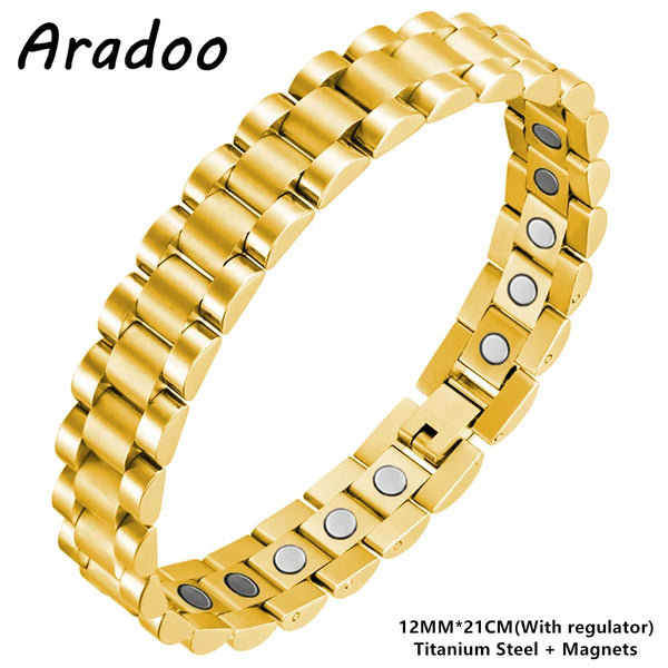 ARADOO Titanium Steel Watch Band Men's Bracelets Stainless Steel Magnetic Wristband Bracelet Gentlemen Jewelry Gifts