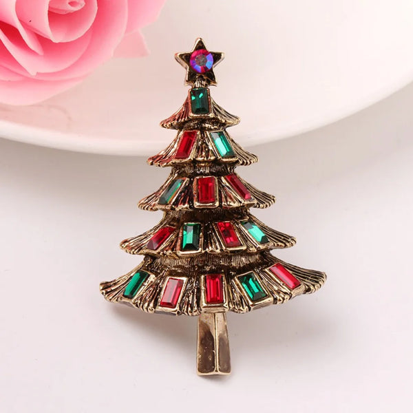Exquisite Luxury Crystal Five-pointed Star Christmas Tree Broochs for Women Men Christmas Creative Pins Jewelry Accessory Gift