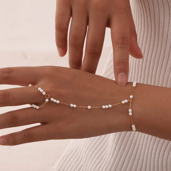 Exquisite Vintage Wrist Bracelet for Women Finger Ring Chain Charms Beads Bracelet Chain Lady Trendy Aesthetic Jewelry Set