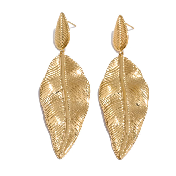 NiNice Earrings 316L Stainless Steel Large Leaf Pendant Metal Fashionable Design Personalized Gift New Wholesale 18g