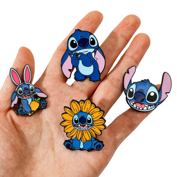 4 Pcs Anime Character Brooch Funny Cute Stitch Fashion Enamel Pin Metal Badge Jewelry Backpack Clothing Accessories Gift
