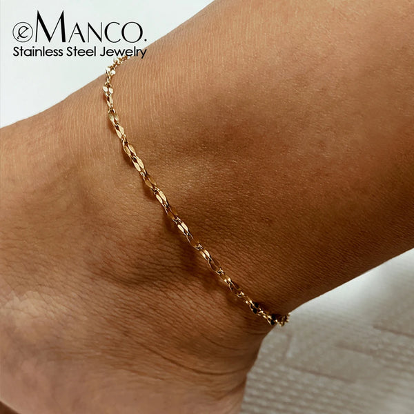 eManco Fine Stainless Steel Chain Anklet Women's Summer Beach Foot Jewelry Leg Minimalist Anklet