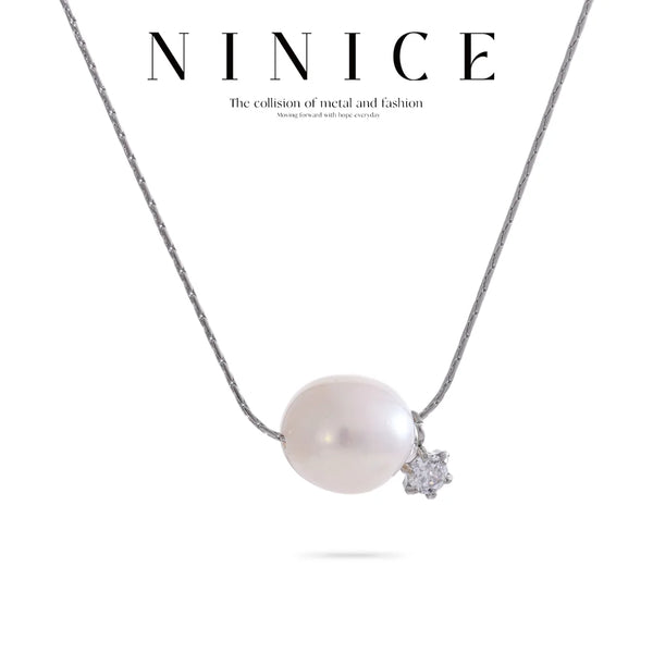NiNice Necklaces for Women Stainless Steel Jewelry Natural Freshwater Pearl Zircon Pendant Fashionable Waterproof Gift New