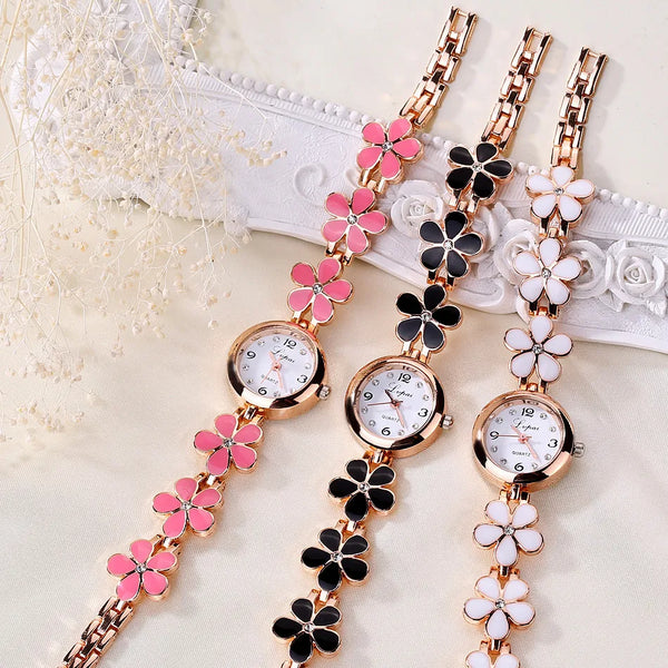 Fashion Small Watches Women 2025 Luxury Rhinestone Flower Bracelet Stainless Steel Watchband Dress Female Clock Relogio Feminino