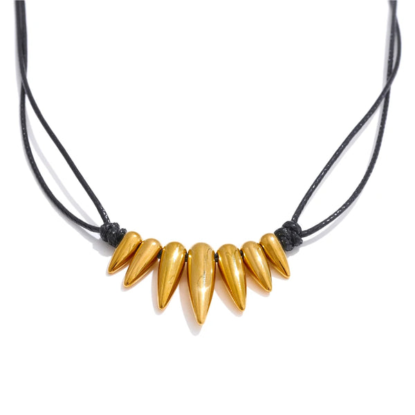 Yhpup Arrivals Black PU Leather Statement Drop Necklace 2025 for Women Stainless Steel Summer Fashion Personal Necklace Jewelry