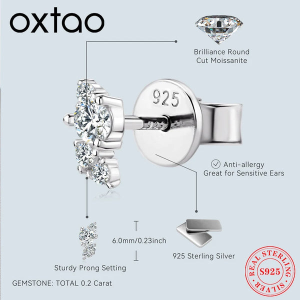 OXTAO D Color Moissanite Butterfly Stud Earrings for Women 925 Silver Wedding Fashion Jewelry Gift with Certificate